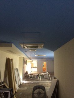 まずは塗装から。天井が青空のような色になりました